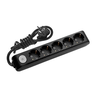 картинка Удлинитель 3м 5 гнезд с заземлением с выключателем черный X-TENDIA Panasonic от интернет-магазина К1-СТРОЙ