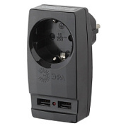 картинка Разветвитель ЭРА SP-1e-USB-B на 1 розетку и 2 USB с заземлением, 16А, черный от интернет-магазина К1-СТРОЙ