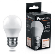 картинка Лампа светодиодная шарик LB-1406 E27 6W 4000K Feron.PRO+OSRAM от интернет-магазина К1-СТРОЙ