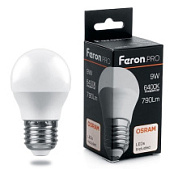картинка Лампа светодиодная шарик LB-1409 E27 9W 6400K Feron.PRO+OSRAM от интернет-магазина К1-СТРОЙ