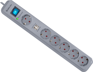 картинка Сетевой фильтр DFS 501 2,0м, 2 USB-порта, 6 розеток Defender от интернет-магазина К1-СТРОЙ