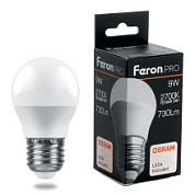 картинка Лампа светодиодная шарик LB-1409  E27 9W 2700K Feron.PRO+OSRAM от интернет-магазина К1-СТРОЙ