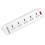 картинка Сетевой фильтр 10 розеток 2500W 4 х USB 1 х PD 1 х QC3.0, 2м белый SC10610 LDNIO от интернет-магазина К1-СТРОЙ
