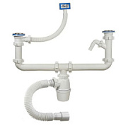 картинка Двойной бутылочный сифон двухуровневый 1 1/2x40, с переливом, одним отводом и гибкой трубой 40-40/50 А-40091 ORIO от интернет-магазина К1-СТРОЙ