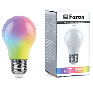 картинка Лампа светодиодная Feron LB-375 E27 3W RGB, плавная смена цвета, матовая от интернет-магазина К1-СТРОЙ
