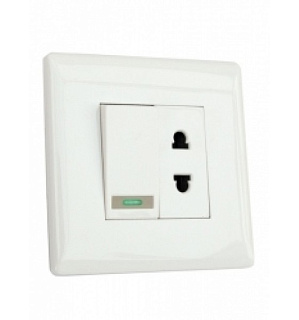 картинка Розетка с выключателем врезная мебельная АС250V 10A IP20 от интернет-магазина К1-СТРОЙ