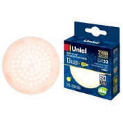 картинка Лампа светодиодная матовая. Теплый белый свет 3000K LED-GX53-13W-WW-GX53-FR PLZ01WH Uniel от интернет-магазина К1-СТРОЙ