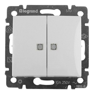 картинка Переключатель 2-клавишный проходной с подсветкой белый 774212 Legrand Valena от интернет-магазина К1-СТРОЙ