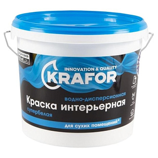 картинка Краска водно-дисперсионная интерьерная супербелая 6,5 кг Krafor от интернет-магазина К1-СТРОЙ