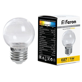 картинка Лампа светодиодная прозрачная шар LB37 1Вт E27 2700K 38119 Feron от интернет-магазина К1-СТРОЙ