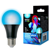 картинка Лампа светодиодная ультрафиолетовая для дискотек LED-A60-9W-UVAD-E27-FR PLZ07BK Uniel от интернет-магазина К1-СТРОЙ