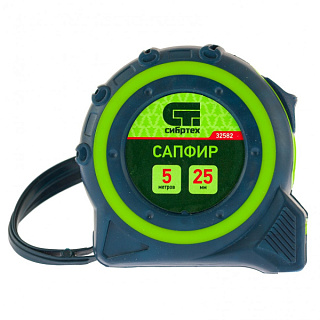картинка Рулетка Сапфир, двухкомпонентный корпус, 5 м х 25 мм Сибртех от интернет-магазина К1-СТРОЙ