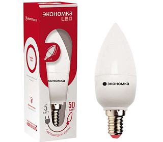 картинка Лампа светодиодная LED 5Вт Свеча E14 230В 4500К ЭКОНОМКА ЭКОНОМКА от интернет-магазина К1-СТРОЙ