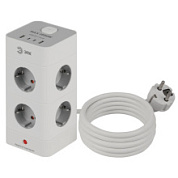 картинка Сетевой фильтр ЭРА TWR-8es-1,5m-4USB-W башня, с заземлением и выключателем, белый от интернет-магазина К1-СТРОЙ