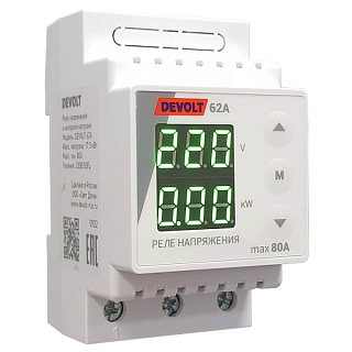 картинка Реле напряжения и контроля нагрузки 62A, коммутируемый ток 80А DEVOLT от интернет-магазина К1-СТРОЙ