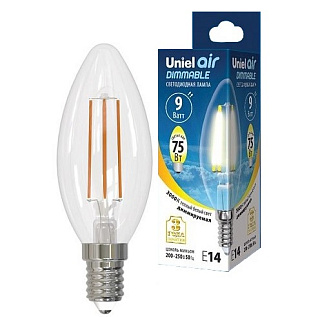 картинка Лампа светодиодная диммируемая LED-C35-9W-3000K-E14-CL-DIM GLA01TR Uniel от интернет-магазина К1-СТРОЙ