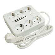 картинка Удлинитель 6-местный c/з 3x1 мм2, 3 м, 250В, 10А, 4USB+2Type-C 2,4А, серия Home plus, белый HM09-66-02 49982 STEKKER от интернет-магазина К1-СТРОЙ