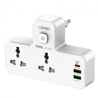 картинка Сетевая зарядка LDNIO SC2311, 2USB + Type-C, 2 розетки от интернет-магазина К1-СТРОЙ