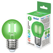 картинка Лампа светодиодная LED-G45-5W-GREEN-E27 GLA02GR форма шар. Серия Air color. Зеленый свет ТМ Uniel от интернет-магазина К1-СТРОЙ