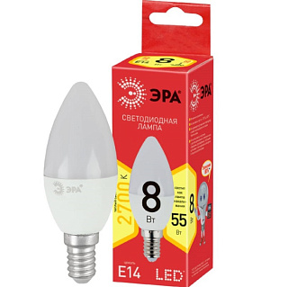 картинка Лампа светодиодная ЭКО 8w E14 2700k Led свеча ЭРА от интернет-магазина К1-СТРОЙ