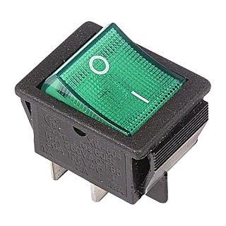 картинка Выключатель клавишный 250V 16А (4с) ON-OFF зеленый с подсветкой REXANT от интернет-магазина К1-СТРОЙ
