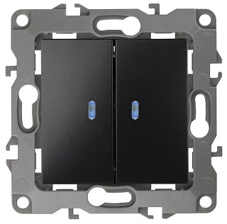 картинка Выключатель 2-клавишный с подсветкой, 12-1105-05 антрацит ЭРА от интернет-магазина К1-СТРОЙ
