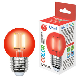 картинка Лампа светодиодная LED-G45-5W-RED-E27 GLA02RD форма шар. Серия Air color. Красный свет ТМ Uniel от интернет-магазина К1-СТРОЙ