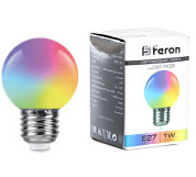 картинка Лампа светодиодная шарик матовый LB-37 E27 1W RGB 38116 Feron от интернет-магазина К1-СТРОЙ