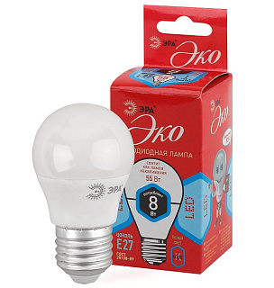 картинка Лампа светодиодная ЭКО P45 8w E27 4000k Led ЭРА шар от интернет-магазина К1-СТРОЙ