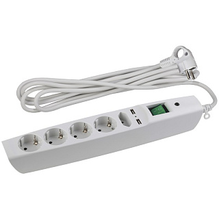 картинка Сетевой фильтр SFU-5es-2m-W с надежной защитой с заземлением с выключателем 5 розеток 2xUSB 2м 10А белый ЭРА от интернет-магазина К1-СТРОЙ