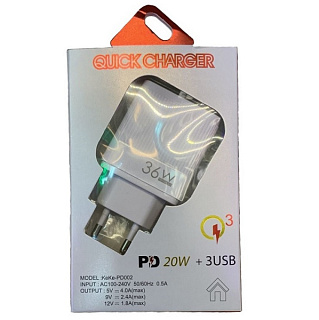 картинка USB Адаптер 3-USB + 1-Type-C 36w KeKe-PD002 от интернет-магазина К1-СТРОЙ