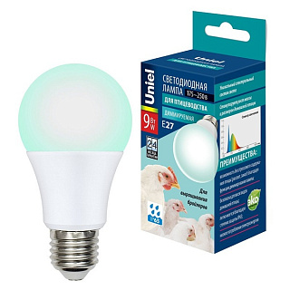 картинка Лампа светодиодная для бройлеров Uniel LED-A60 9W E27 IP65 диммируемая от интернет-магазина К1-СТРОЙ