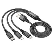 картинка Кабель 3в1 Micro-USB+Type-c+iOS X76 чёрный 1м 2A Hoco от интернет-магазина К1-СТРОЙ
