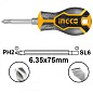 Отвертка двухсторонняя, 75 мм PH2+SL6 AKISD0202 INGCO