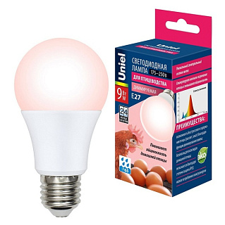 картинка Лампа светодиодная для птиц Uniel LED-A60-9W E27 диммируемая IP65 от интернет-магазина К1-СТРОЙ