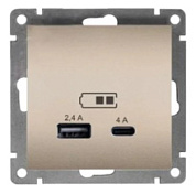 картинка Розетка USB Type-A (2,4А) + Type-C (4А) серия "Афина" с/у, шампань (еврослот) А0059-Br UNIVersal от интернет-магазина К1-СТРОЙ