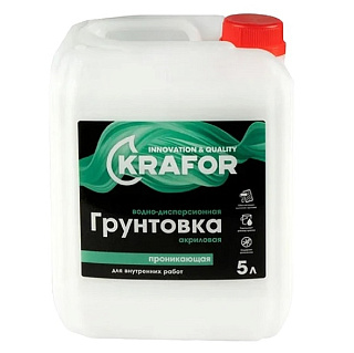 картинка Грунтовка проникающая водно-дисперсионная акриловая 5л Krafor от интернет-магазина К1-СТРОЙ