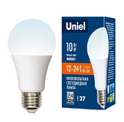картинка Лампа светодиодная LED-A60-10W-NW-E27-FR-12-24V PLO55WH Uniel от интернет-магазина К1-СТРОЙ