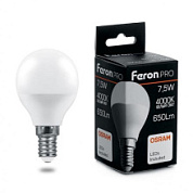 картинка Лампа светодиодная шарик LB-1407 E14 7.5W 4000K Feron.PRO+OSRAM от интернет-магазина К1-СТРОЙ