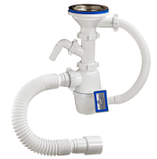 картинка Сифон для мойки с выпуском 3 1/2"х 40 мм с отводом, с переливом и гибкой трубой 40х40/50 мм A-4011 ОРИО от интернет-магазина К1-СТРОЙ