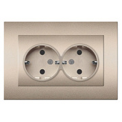 картинка Розетка 2-ая серия "Афина", с/з, с/у, 16а, 220в, шампань еврослот A0128-Br UNIVersal от интернет-магазина К1-СТРОЙ