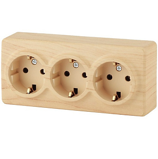 картинка Розетка 3х2P+E Schuko 11-2208-11, 16A-250В IP20 ОУ сосна, Эксперт Эра от интернет-магазина К1-СТРОЙ