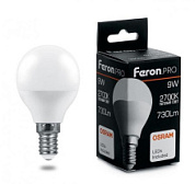 картинка Лампа светодиодная шарик LB-1409 E14 9W 2700K Feron.PRO+OSRAM от интернет-магазина К1-СТРОЙ