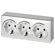 картинка Розетка тройная с заземлением 3х2P+E Schuko IP20 16A-250В ОУ алюминий 11-2208-03 ЭРА Эксперт от интернет-магазина К1-СТРОЙ