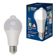 картинка Лампа светодиодная LED-A60-12W-4000K-E27 с датчиком движения и освещенности Uniel от интернет-магазина К1-СТРОЙ