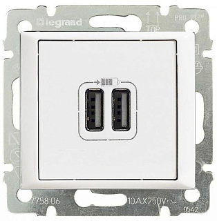картинка Розетка USB двойная белый глянец 770470 Legrand Valena от интернет-магазина К1-СТРОЙ