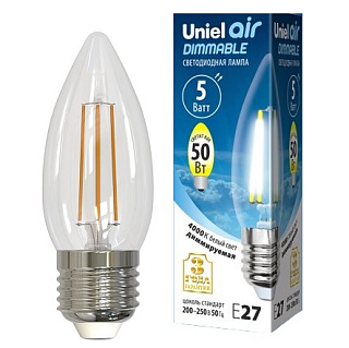 картинка Лампа светодиодная диммируемая свеча UNIEL LED-C35-5W-E27 4000K от интернет-магазина К1-СТРОЙ