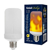 картинка Лампа светодиодная декоративная с типом свечения эффект пламени LED-L60-6W-FLAME-E27-FR PLD01WH Uniel от интернет-магазина К1-СТРОЙ