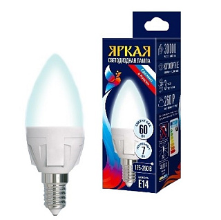 картинка Лампа светодиодная серия ЯРКАЯ 4000K LED-C37 7W-NW-E14-FR PLP01WH Uniel от интернет-магазина К1-СТРОЙ