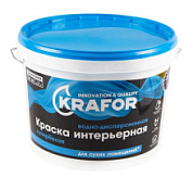 картинка Краска водно-дисперсионная интерьерная супербелая 14 кг Krafor от интернет-магазина К1-СТРОЙ